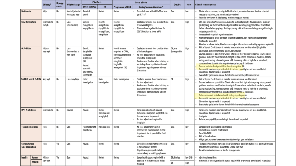 Medications for lowering glucose, summary of characteristics.
