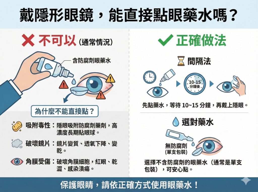 戴隱形眼鏡可以直接點眼藥水嗎
